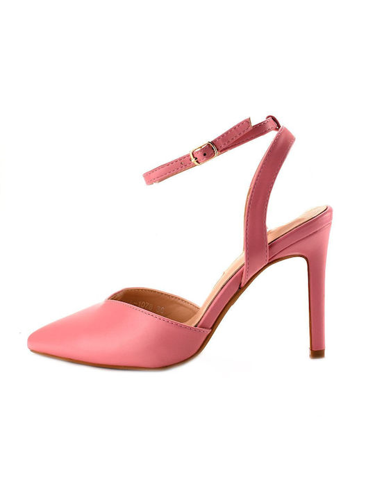 Pointed Open Heel Pumps with Ankle Strap Pink