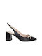 Fardoulis Leather Pointed Toe Black Medium Heels with Strap