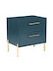 Wooden Bedside Table with Metallic Legs Grey Blue 55x40x58cm