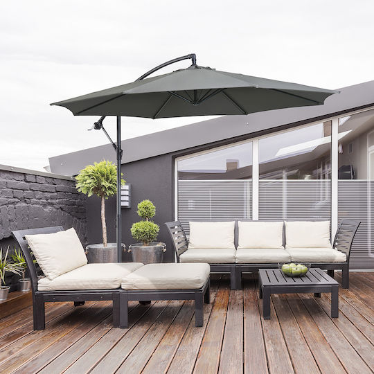 Umbrelă Suspendată Rotundă Metalică Parasol Gri Φ3xÎ2.5m