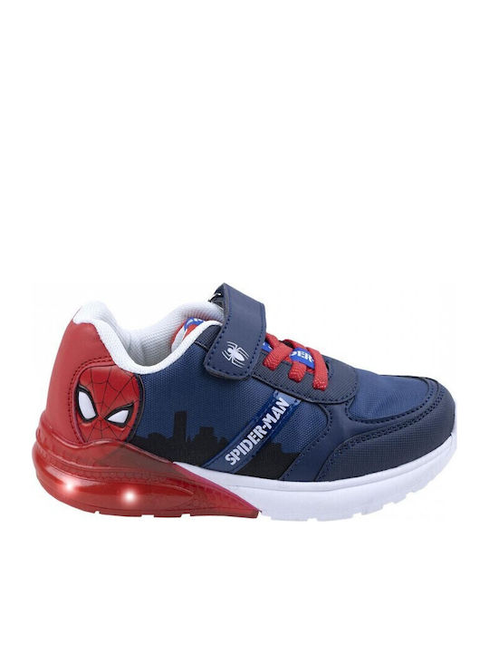 Spiderman Παιδικά Sneakers με Σκρατς & Φωτάκια Μπλε