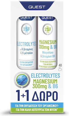 Quest Electroliți 20 comprimate efervescente & Magneziu 300mg & B6 20 comprimate efervescente 40 file de ef