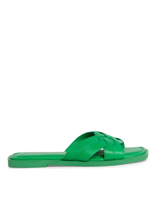 Tamaris Leather Women's Flat Sandals in Green Color