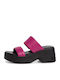 Leder Flache Sandalen für Damen in Fuchsie Farbe