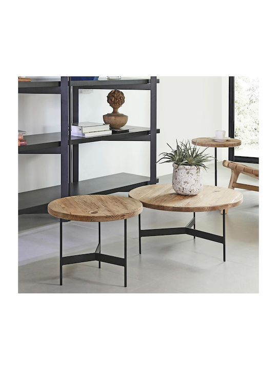 Round Side Table from Solid Wood Beige 50x50x39 cm