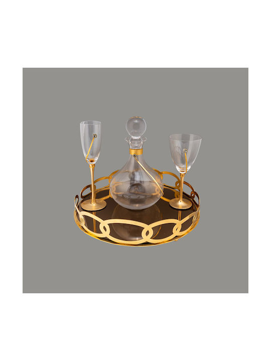 La Vista Σετ Καράφα Γάμου με Ποτήρι Κρασιού Κρυστάλλινο / Μεταλλικό σε Χρυσό Χρώμα 2τμχ
