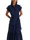 Ralph Lauren Vilma Καλοκαιρινό Midi Σεμιζιέ Φόρεμα Navy Μπλε