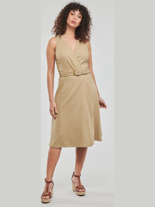 Nicholina Rochie de Vară Midi Fără Mâneci Wrap-Around Bej