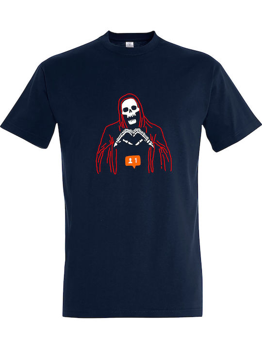 T-shirt Unisex " Dying For Like and Love Skeleton " French Navy