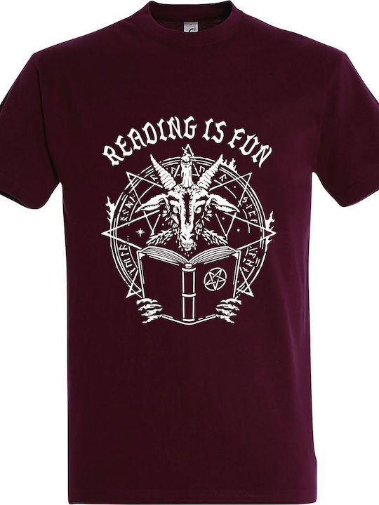 Tricou unisex "Reading Is Fun Baphomet" Burgund