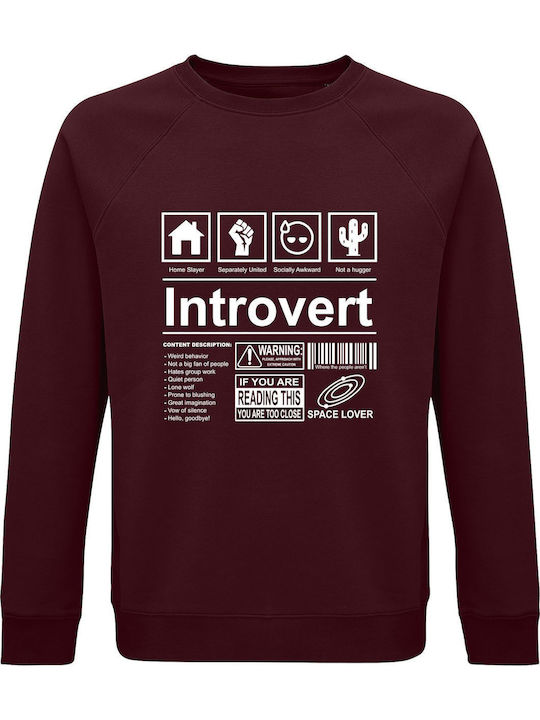 Sweatshirt Unisex Organic " Introvert Meaning " Burgundy