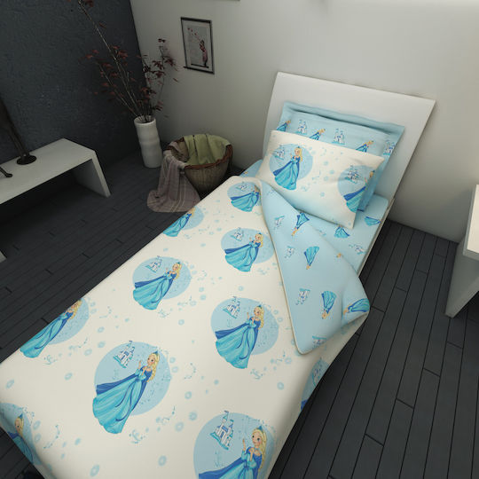Charalambidis Textiles Sheet Set Single from Cotton & Polyester Light Blue 160x260cm 3pcs