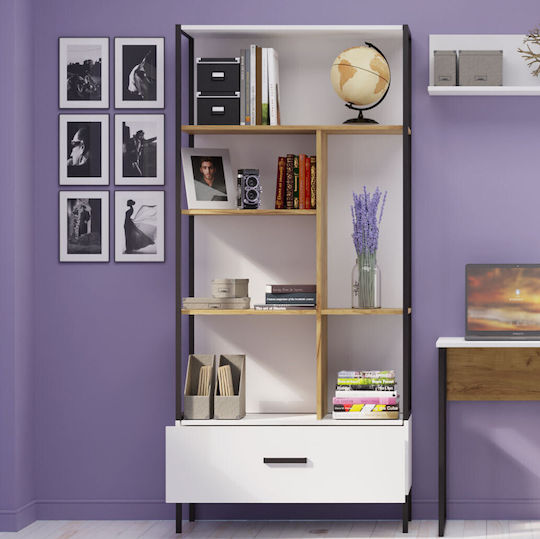 Βιβλιοθήκη Santes Gold Oak / White 90x42x197.5εκ.