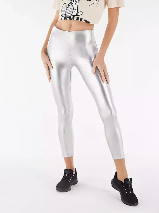Täglich Frauen Gekürzt Leggings Glänzend Silber