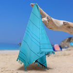 Pestemal Siska Aqua Beach Towel Pareo Light Blue with Fringes 155x70cm.