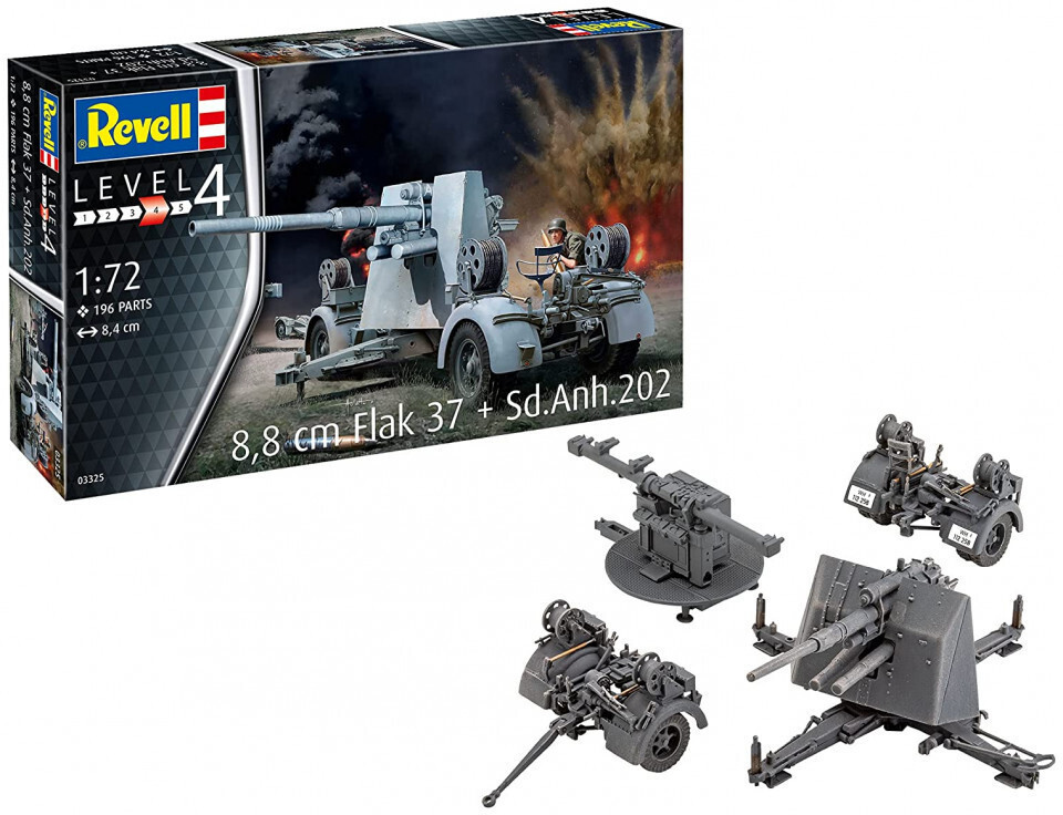 Kit Maquette Revell 1/72 - Canon Antiaérien 8,8cm Flak 37 Avec Remorque, Neuf