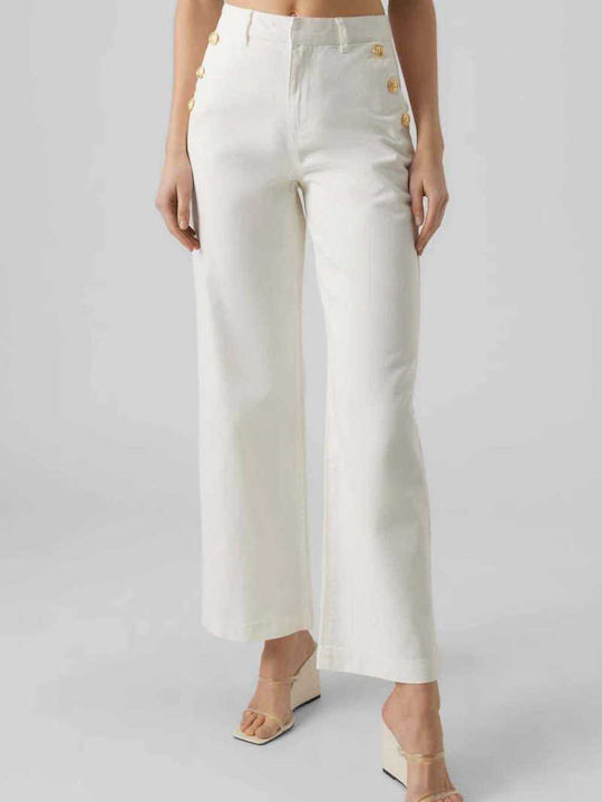 Vero Moda High Waist Women's Jean Trousers in Wide Line White