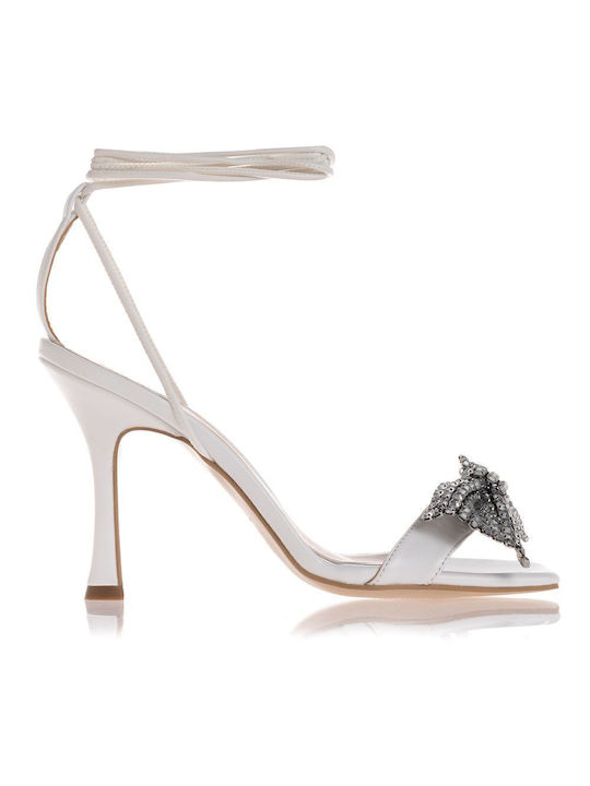 Sante Women's Sandals with Strass & Ankle Strap White 23-243-09