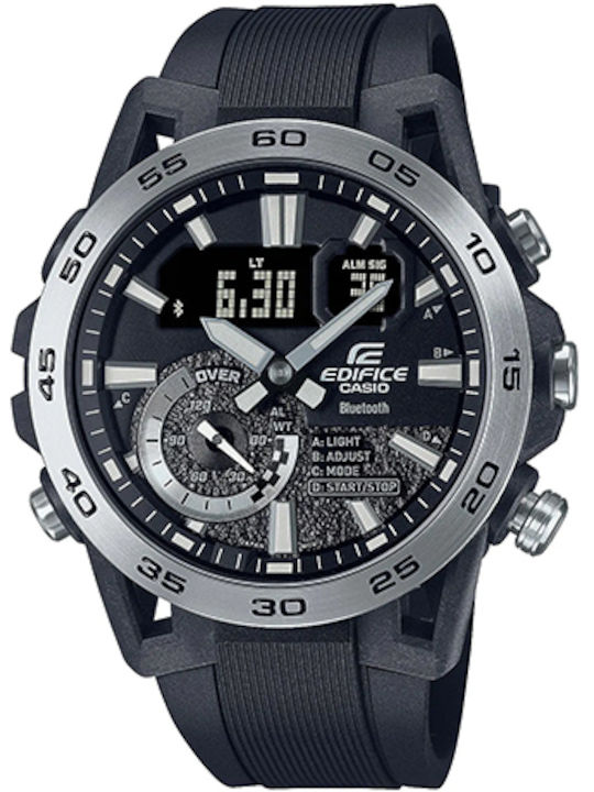 Casio Edifice Ψηφιακό Ανδρικό Ρολόι 48mm Χρονογράφος Μπαταρίας με Μαύρο Καουτσούκ Λουράκι