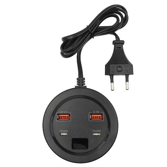 Factory Charging Stand with 2 USB-A Ports and 2 USB-C Ports 20W in Black color (PD20W)