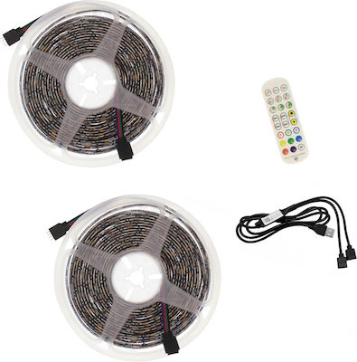 Rezistentă la apă Bandă LED Alimentare USB (5V) RGB Lungime 2x5m cu Telecomandă SMD5050