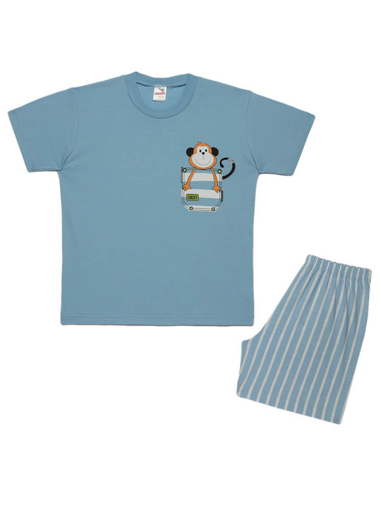 Minerva Set Top & Bottom Kids Summer Cotton Pyjamas Light Blue