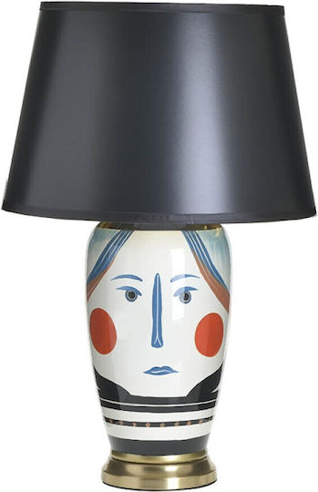 Inart Ceramic Vintage Table Lamp with Black Shade and Multicolor Base