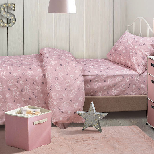 Beauty Home Σετ Σεντόνια Μονά Βαμβακερά Princess Art 6214 Ροζ 170x260cm