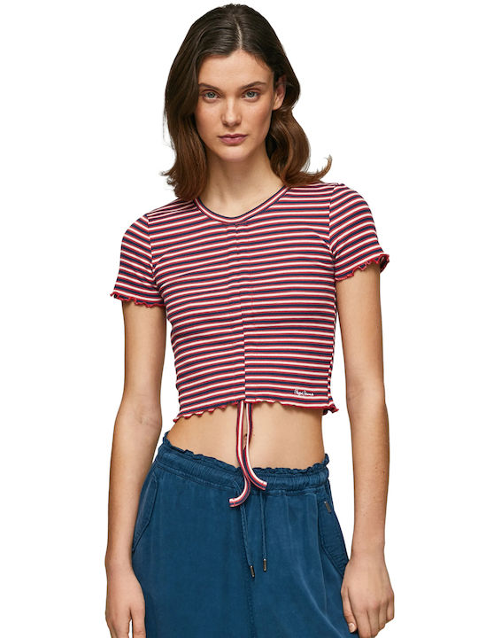 Pepe Jeans Cody Women's Summer Crop Top Short Sleeve Striped Multicolour