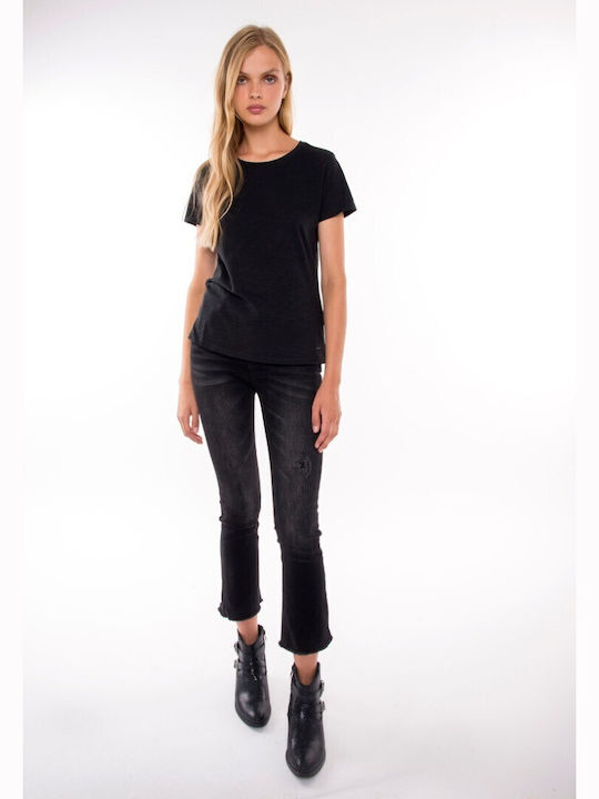 Funky Buddha Women's Jean Trousers with Rips in Slim Fit Black