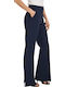 Damen Hoch tailliert Stoff Hose Schlag Marineblau