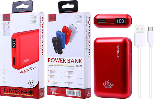 Ellietech PB107 Power Bank 10000mAh με Θύρα USB-A και Θύρα USB-C Κόκκινο