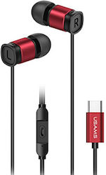 Usams EP-46 HSEP4604 In-ear Handsfree με Βύσμα USB-C Κόκκινο