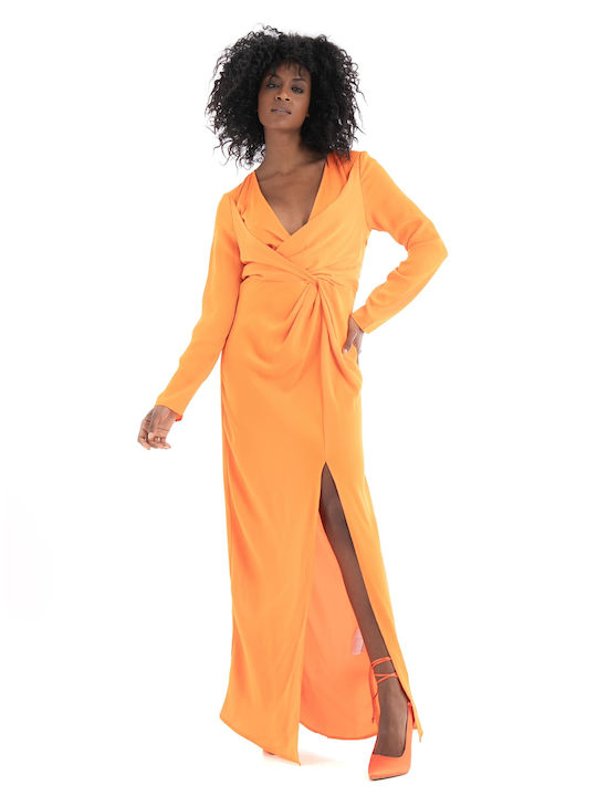Somethingnew Alicia Long Sleeve Twist Maxi Dress - Orange Dresses & Jumpsuits (Women's Orange - 10288204)