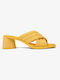 Leather Women's Sandals Orange with Chunky Medium Heel