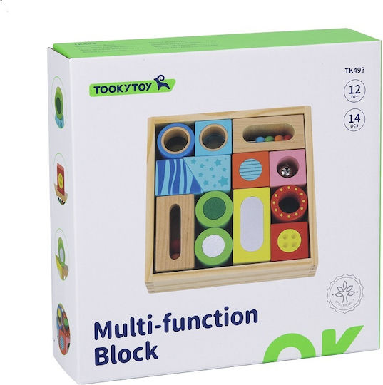 Tooky Toys Wooden Building Blocks Multi Function for 1+ Year 12 Pieces