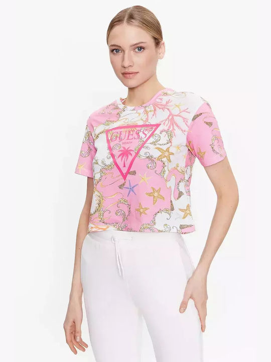 Guess Γυναικείο Crop T-shirt Πολύχρωμο