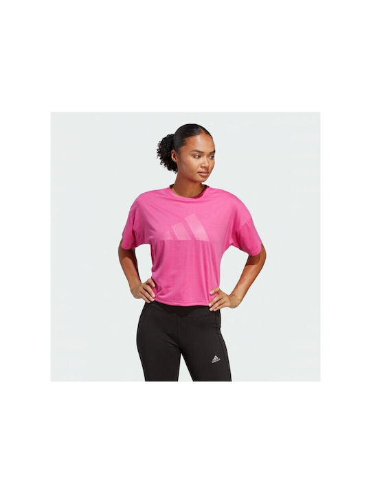Adidas Train Icons 3 Bar Logo Women's Athletic T-shirt Fast Drying Pink