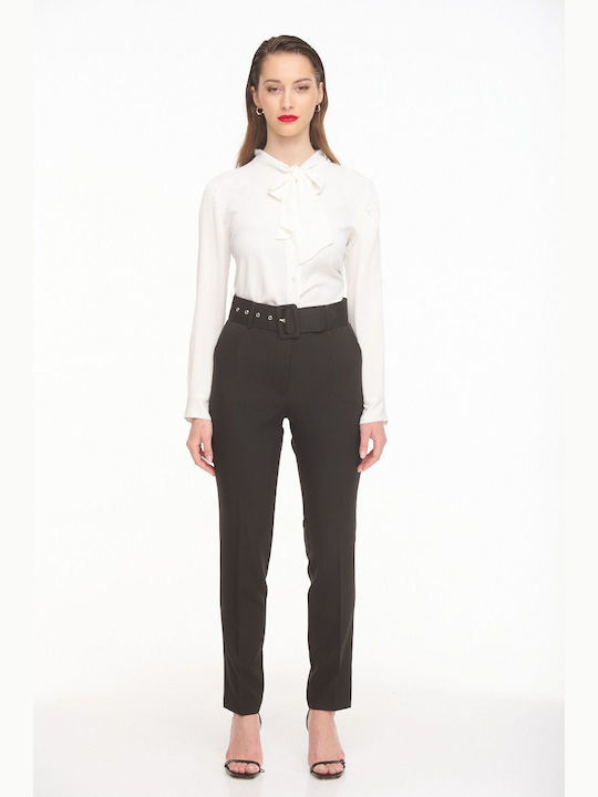 Fibes Fashion high waist pants with belt Black