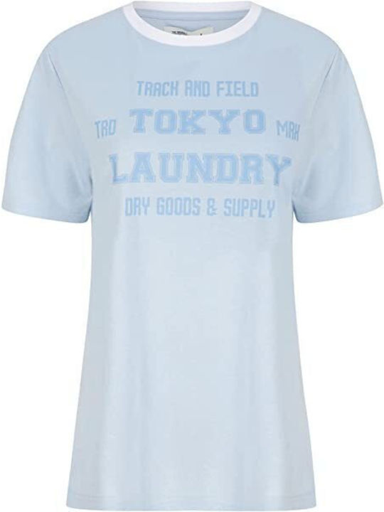 Tokyo Laundry Leah Motiv Baumwolle Jersey Ringer T-Shirt 3C16348 - Skyway Blau