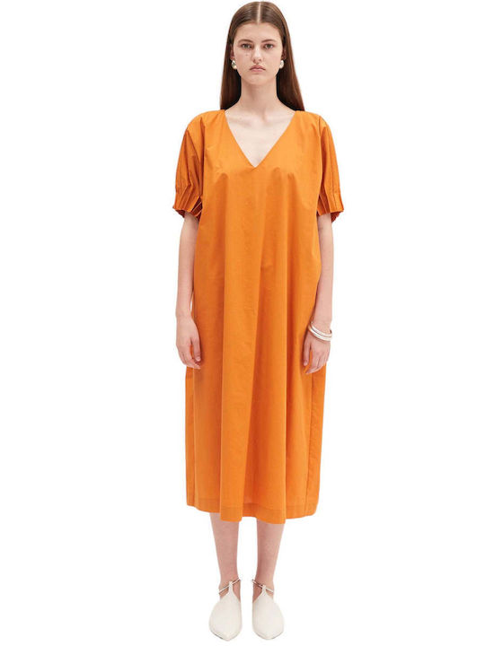 Midi cotton dress with V opening