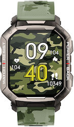 DAS.4 SG35 Smartwatch με Παλμογράφο (Μαύρη Κάσα / Camo Green Λουρί Σιλικόνης)