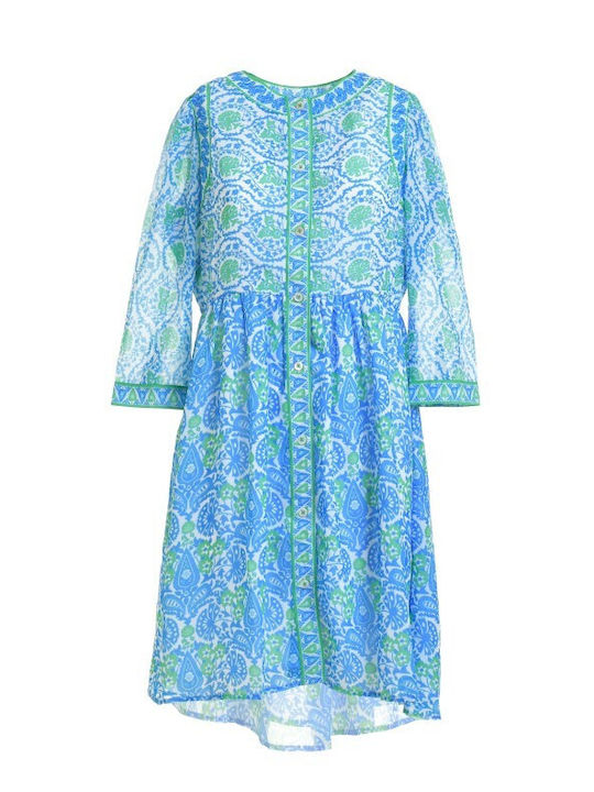 Ble Resort Collection Sommer Midi Kleid Green-Blue