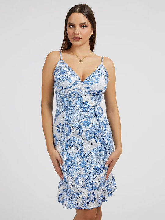 Guess Satin Mit Spitze Abendkleid Blau
