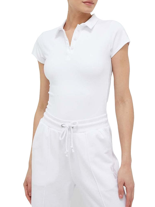 DKNY Damen Polo Bluse Kurzarm Weiß