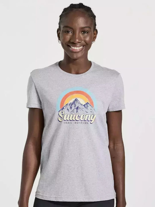Saucony Rested Γυναικείο T-shirt Γκρι με Στάμπα