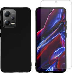 Vivid Set with Tempered Glass Back Cover Σιλικόνης Ανθεκτική Μαύρο (Redmi Note 12 5G / Poco X5)