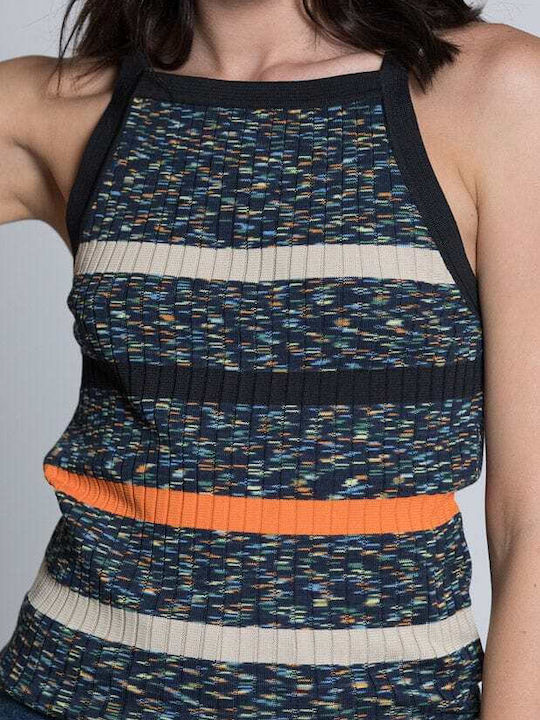 M Missoni Striped Charcoal Striped Sleeveless Blouse