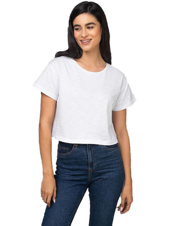 CROP 00590 Short women's T-shirt Flame Flame 140grs - 100% Cotton WHITE