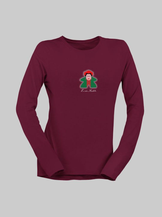 Frida Kahlo Meeple long sleeve w T-shirt - OXBLOOD